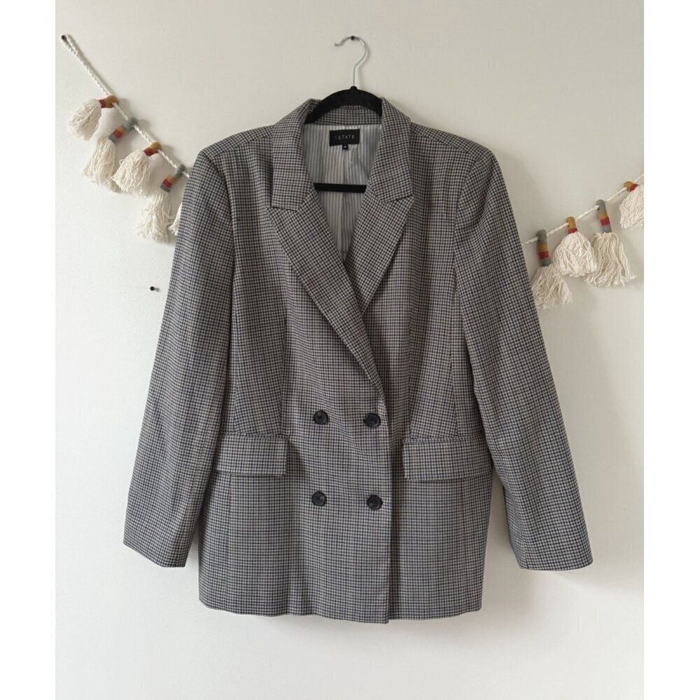1.State Houndstooth Double Breasted Structured Blazer Academia Preppy Career 16